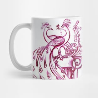 PEACOCKS IN LOVE Pink Purple White Hues Mug